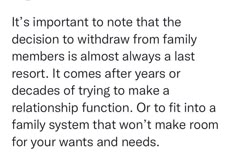 an image with the words, it's important to note that the decision to widow from family members is almost always a last resort