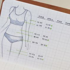 a drawing of a woman's size chart on a piece of paper with measurements