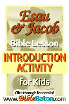 Capture your kids’ attention with this free Bible lesson Introduction Activity! This simple activity for the Old Testament story of Esau and Jacob (Genesis 25-27) is simple and easy to prep, yet engaging. It will catch your kids' interest and lead perfectly into your lesson! Great for your Sunday School class, kids’ club, or homeschool Bible time. Jacob And Esau Craft Sunday School, Esau And Jacob Craft For Kids, Jacob And Esau Activities, Jacob And Esau Craft, Jacob Bible, Jacob And Esau, Bible Study Activities, Introduction Activities, Toddler Bible