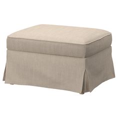 a large ottoman with a cover on the top and bottom layer in light beige linen