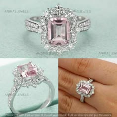 an image of a pink diamond ring with diamonds around it and on the other side