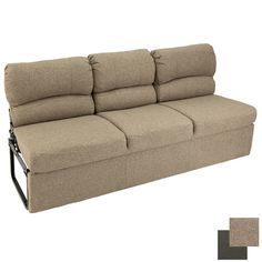 a couch with two reclinings on it and one arm folded over the back