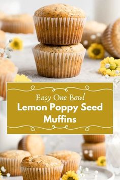 lemon poppy seed muffins stacked on top of each other