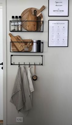 the kitchen wall is clean and ready to be used as a shelf for cooking utensils