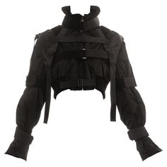 Dolce & Gabbana black nylon cropped parachute bomber jacket with multiple velcro bondage style fastenings. Fall-Winter 2003 Cosplay Outfits, Cropped Jacket, Dream Clothes, Black Nylons