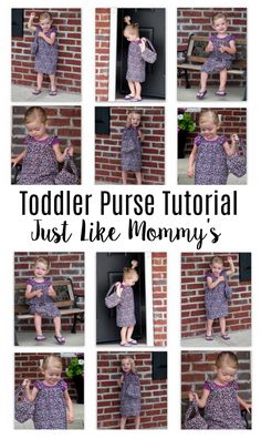 a collage of photos showing toddler's first steps in her mommy's dress