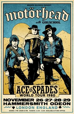 an old concert poster for motorhead with the band ace's spades in london