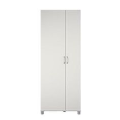 a tall white cabinet with two doors