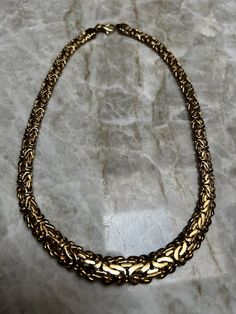 VINTAGE ESTATE 14K GOLD FLAT BYZANTINE NECKLACE, ITALY.  LOOK at photos for details, as I do not accept returns. No offers, buyers to pay additional insurance and signature required. Also have matching bracelet, earrings and ring with four diamonds that could be sold separately.  They have not been weighed yet, but if interested, that can be done and priced fairly. Byzantine Necklace, Gold Flats, Matching Bracelet, Matching Bracelets, Fine Jewellery Necklace, Jewelry Necklace Pendant, Insurance, Jewelry Watches, Fine Jewelry