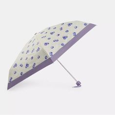 Nwt Coach Mini Umbrella In Signature Blueberry Print Blue Coach, Cute Umbrellas, Mini Umbrella, Pink Umbrella, Browning Logo, Coach Accessories, Umbrellas Parasols, Strawberry Print, Fruit Print