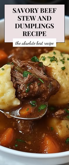 Image for Savory Beef Stew and Dumplings Recipe Crock Pot Meals For 2 People, Stew And Dumplings Recipe, Beef Stew Dumplings Recipe, Beef And Dumplings Recipe, Recipes For Dumplings, Dumplings Recipe Stew, Warm Hearty Meals Dinners, Beef Soups And Stews, Hearty Stew Recipes