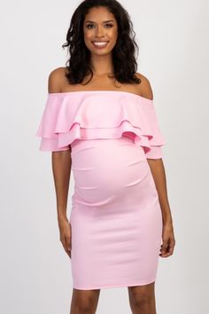 Pink Maternity Maxi Dress, Maternity Party Outfit, Satin Off Shoulder Dress, Pink Baby Shower Dress, Gender Reveal Dress, Pink Maternity Dress, Dress For Pregnant Women, Fitted Maternity Dress, Maternity Dresses For Baby Shower