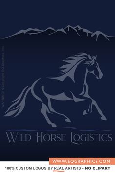 the wild horse logistics logo is shown on a dark background with mountains in the distance