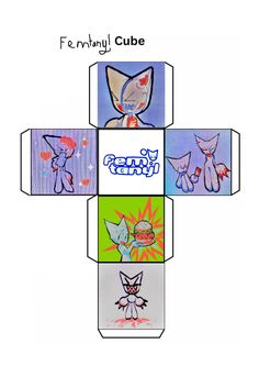 an image of four different cubes with cartoon characters on them and the words, fermali cube