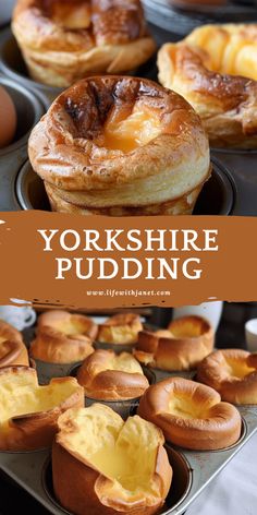 yorkshire pudding in muffin tins with text overlay