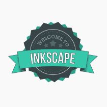 a welcome to inkscape badge with stars and ribbon around it on a white background