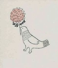 a drawing of a bird with a flower in its beak