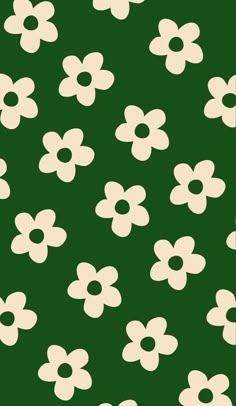 a green background with white flowers and circles on the bottom half of the flower pattern