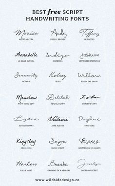 Best Free Script Handwriting Fonts - Wild Side Design Co. Fonts for tattoos #fontsfortattoos tattoo #tattoo tattoos #tattoos fonts #fonts font #font 6.1 Writing Fonts For Tattoos, Dainty Writing Tattoo Fonts, Name Tattoo Font For Women, Cute Font Tattoo, Small Cursive Tattoo Fonts, Tattoos With Handwriting, Different Tattoo Fonts Style, Best Tattoo Fonts For Women, Dainty Cursive Font