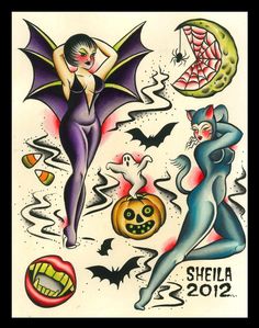 an old school halloween tattoo design