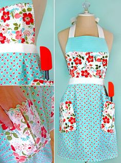 an apron made out of fabric with flowers on it and the words 30 free vintage apron patterns