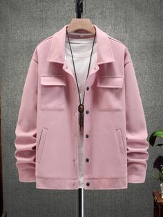 Baby Pink Casual Collar Long Sleeve Fabric Plain Regular Embellished Non-Stretch  Men Outerwear Hoddies Outfits, Hoodie Sewing Pattern, Man's Overcoat, Mens Fashion Blazer, Balloon Sleeve Blouse, Cool Outfits For Men, Mens Outerwear