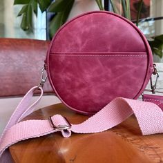 Pink Personalized Leather Round Bag Round Leather Bag - Etsy Handmade Round Shoulder Bag For Everyday Use, Pink Shoulder Bag With Round Handle For Everyday, Red Shoulder Bag With Round Handle For Daily Use, Versatile Bags With Round Leather Handles, Round Leather Purse, Pink Leather Bag With Round Handle