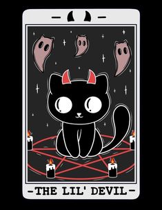 Lil devil tarot card Occult Aesthetic, Devil Tarot Card, Aesthetic Game, Kitten Cute, Mushroom Art, Vintage Typography, Floral Illustrations