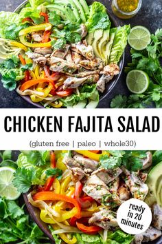 chicken fajita salad with avocado, peppers and cilantro