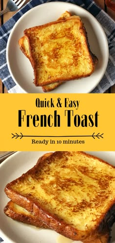 grilled cheese french toast on a white plate with the words quick and easy french toast ready in no minutes