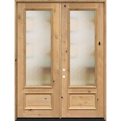 a double door with frosted glass on the front and side doors are shown in light wood