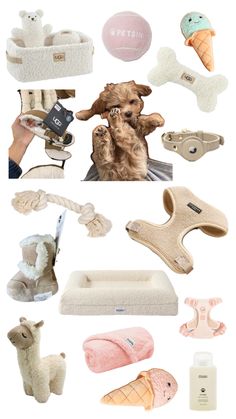 a collage of dog toys and their names are shown in the above image, there is a white background