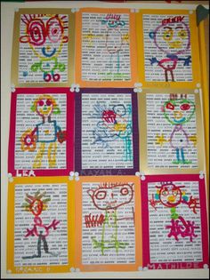 a group of children's drawings made with colored crayons