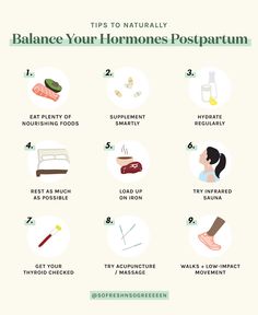 an info sheet with the top 10 tips to naturally balance your hormones postpartum