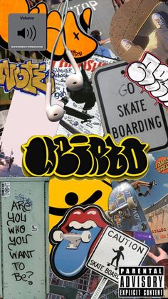 a collage of various skateboard stickers and decals