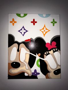 Mickey & Minnie Mouse melting into eachother with a trippy background. hand painted an most definitely an eye catcher in any room. Painting With Diamonds, Minnie Mouse Painting On Canvas, Relatable Drawings, Mickey Mouse Painting, Trippy Background, Art Mini Toile, Mouse Paint, Trippy Backgrounds, Bunny Cartoon