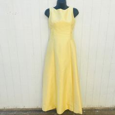 Beautiful Vintage Yellow Floor Length Formal Dress / Gown By Neiman Marcus. No Fabric Label But Feels Like Silk To Me. Stains Under Arm And On Back (See Pics) Zips Up Back With Plastic Zipper. Scoop Neck. All Measurements Taken Flat: Bust - 15 Inches Waist - 12 Inches Hip - 16 Inches Length - 50 Inches ****Cat Friendly Home Spring Silk A-line Gown, Spring Cocktail Maxi Dress In Classic Style, Classic Fitted Sleeveless Gown, Yellow Silk Formal Gown, Yellow Gown For Spring Wedding, Spring Yellow Wedding Gown, Yellow Spring Wedding Gown, Yellow Fitted A-line Evening Dress, Fitted A-line Yellow Evening Dress