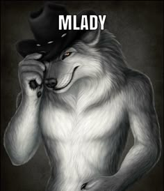 a drawing of a wolf wearing a hat and holding his hands up to his face