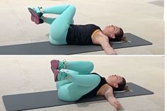 a woman is doing an exercise on a mat