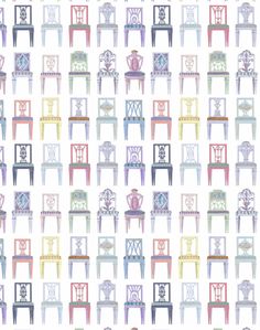 the chairs are all different colors and patterns on this white wallpaper pattern, which is very