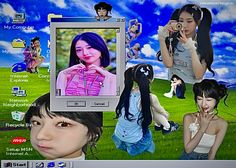 a computer screen with an image of a woman on the monitor and many other images