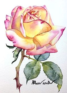 Flowers Art Painting, Flowers Art, Art Painting Acrylic, A Rose, Painting Acrylic, Pink Rose, Watercolor Painting, Art Painting, Orange