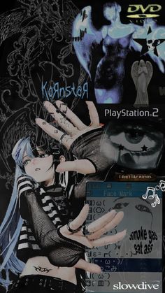 an image of a woman with her hands out in front of her face and the words konster play station 2