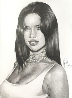 a pencil drawing of a woman with long hair wearing a choker and necktie