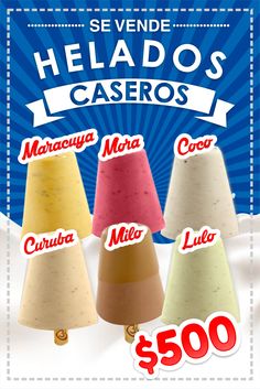 several different colored cones are on display with the price tag for $ 500 in spanish