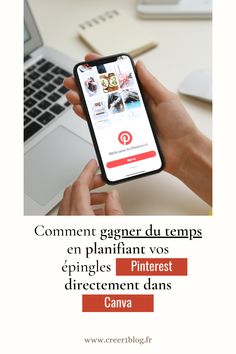 someone is holding their cell phone in front of the computer screen with text that reads comment gagner du tempes en planifant vos