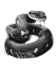 a black and white drawing of a snake