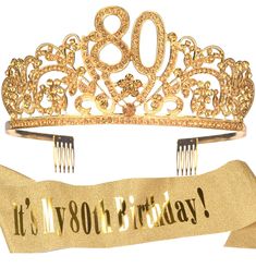 a gold tiara with it's 90th birthday written on it