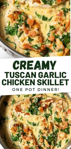 creamy tuscann garlic chicken skillet with spinach