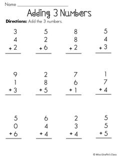 the addition worksheet for adding 3 numbers to three digities, and two digities